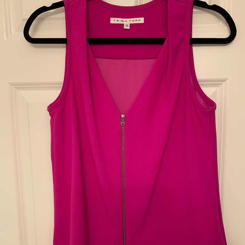 Hot pink sleeveless blouse with zipper accent